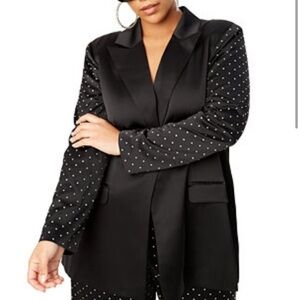 NWT DANIELLE BERNSTEIN BLACK SATIN RHINESTONE EMBELLISHED BLAZER M